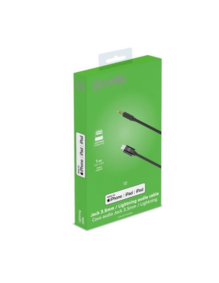 Celly USBLIGHT35MMBK cavo per cellulare Nero 1 m 3.5mm Lightning
