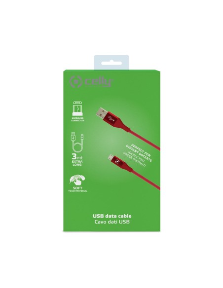 Celly USBMICROCOL3MRD cavo USB 3 m USB A Micro-USB B Rosso
