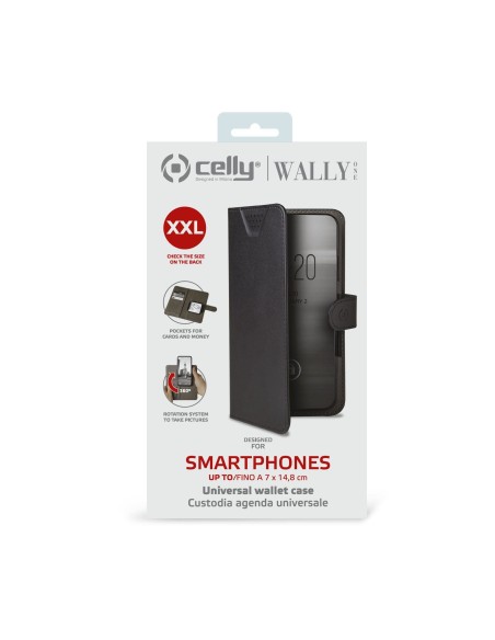 Celly Wally One XXL custodia per cellulare 14 cm (5.5") Custodia flip a libro Nero