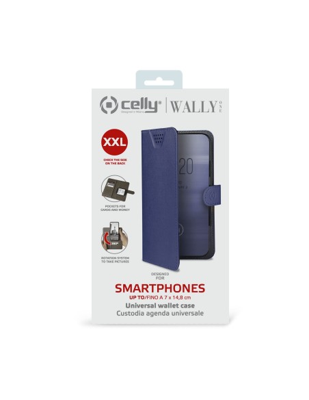 Celly Wally One XXL custodia per cellulare 14 cm (5.5") Custodia flip a libro Blu