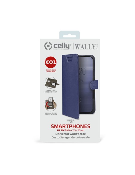 Celly Wally One XXXL custodia per cellulare 15,2 cm (6") Custodia flip a libro Blu