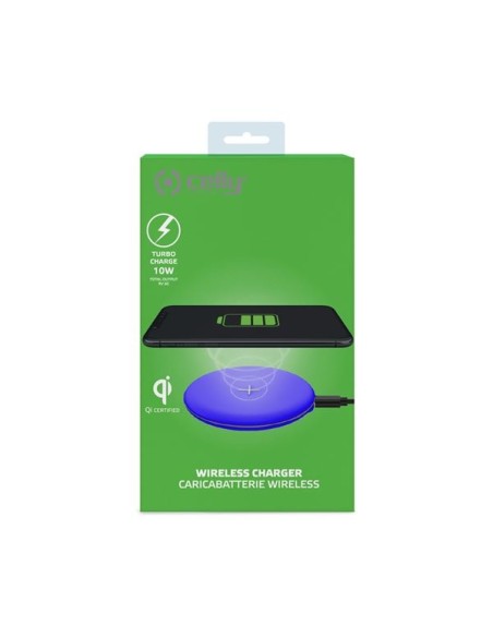 Celly WLFASTFEELBL Caricabatterie per dispositivi mobili Smartphone Blu USB Carica wireless Ricarica rapida Interno Celly WLFASTFEELBL Caricabatterie per dispositivi mobili Smartphone Blu USB Carica wireless Ricarica rapida Interno