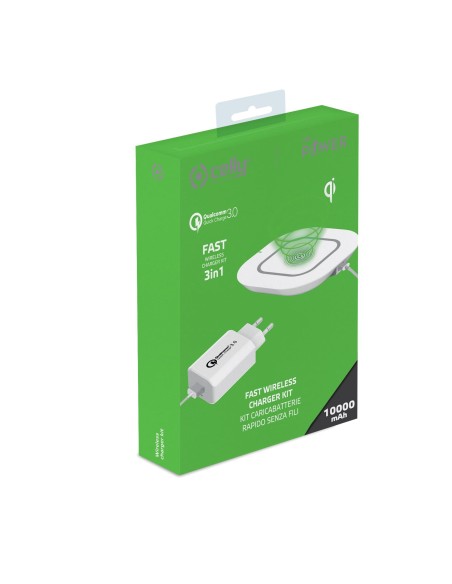 Celly WLKIT3IN1WH Caricabatterie per dispositivi mobili Telefono cellulare, Smartphone, Tablet Bianco USB Carica wireless