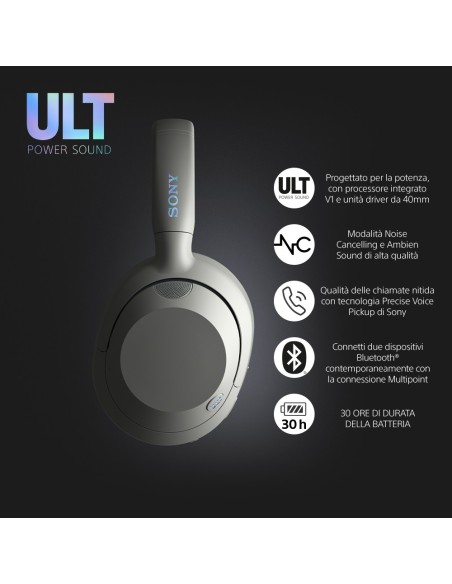 Sony ULT WEAR - Cuffie Bluetooth Wireless con ULT POWER SOUND, bassi profondi, Noise Cancelling, ottima qualità delle chiamate,