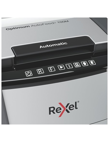 Rexel AutoFeed+ 100M distruggi documenti Triturazione incrociata 55 dB 22 cm Nero, Grigio