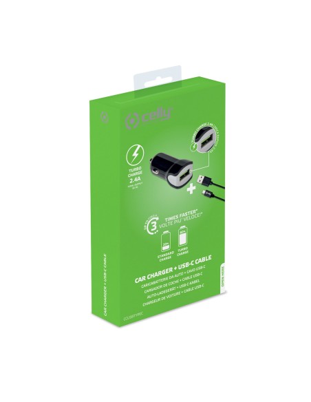 Celly CCUSBTYPEC Caricabatterie per dispositivi mobili Smartphone, Tablet Nero Accendisigari Auto