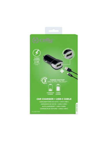 Celly CCUSBTYPEC Caricabatterie per dispositivi mobili Smartphone, Tablet Nero Accendisigari Auto