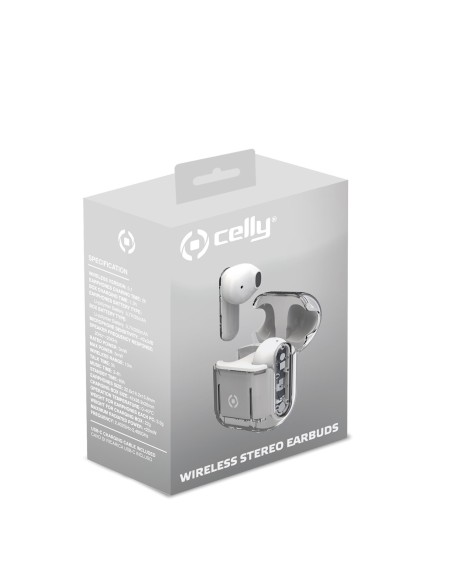 Celly SHEER Auricolare True Wireless Stereo (TWS) In-ear Musica e Chiamate Trasparente, Bianco