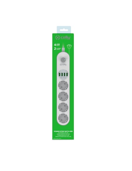 Celly SWPWSTRIPUSBWH prolunghe e multiple 2 m 4 presa(e) AC Interno Bianco