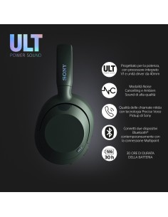Sony ULT WEAR - Cuffie Bluetooth Wireless con ULT POWER SOUND, bassi profondi, Noise Cancelling, ottima qualità delle chiamate, 2