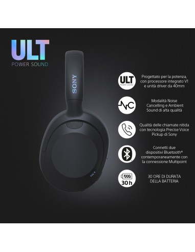 Sony ULT WEAR - Cuffie Bluetooth Wireless con ULT POWER SOUND, bassi profondi, Noise Cancelling, ottima qualità delle chiamate,