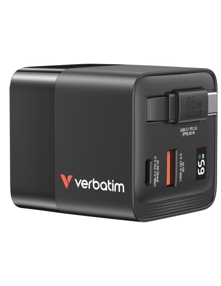 Verbatim GaN Charger 65W Universale Nero AC Ricarica rapida Interno