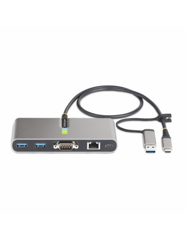 StarTech.com Hub USB-C a 2 porte con Ethernet e RS-232, dongle USB-C a USB-A collegato, 100W PD Pass-through, 2x USB-A 5Gbps,