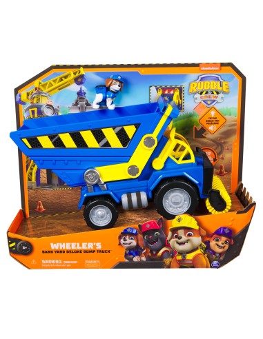 Rubble & Crew , Veicolo da cantiere Deluxe di Wheeler, camion ribaltabile con luci, suoni e personaggio, giocattoli per bambini
