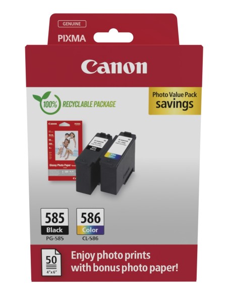 Canon PG-585 CL-586 PVP cartuccia d'inchiostro 2 pz Originale Nero, Ciano, Magenta, Giallo