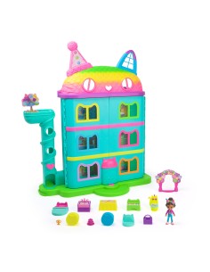 Gabby's Dollhouse , Casa delle bambole per festeggiamenti da 15 pezzi a tema arcobaleno, personaggi giocattolo, mobili per la