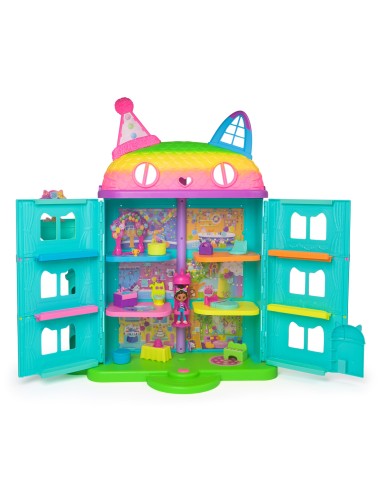Gabby's Dollhouse , Casa delle bambole per festeggiamenti da 15 pezzi a tema arcobaleno, personaggi giocattolo, mobili per la