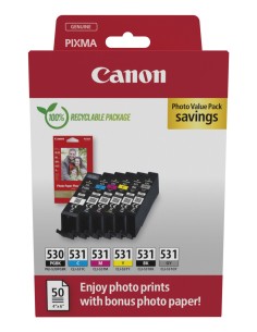 Canon PGI-530 CLI-531 PVP cartuccia d'inchiostro 6 pz Originale Nero, Ciano, Grigio, Magenta, Nero per foto, Giallo
