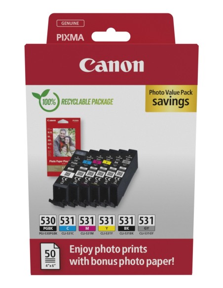 Canon PGI-530 CLI-531 PVP cartuccia d'inchiostro 6 pz Originale Nero, Ciano, Grigio, Magenta, Nero per foto, Giallo