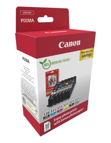Canon PGI-530 CLI-531 PVP cartuccia d'inchiostro 6 pz Originale Nero, Ciano, Grigio, Magenta, Nero per foto, Giallo