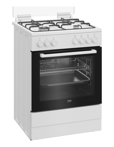 Beko FBE62011WC cucina a libera installazione bianca, 60x60cm, piano gas, forno elettrico ventilato, grill elettrico, 72 Lt,