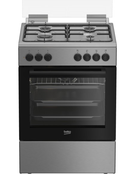 Beko FBE62120XD cucina a libera installazione inox, 60x60cm, piano gas, forno elettrico ventilato, grill elettrico, 66 Lt,