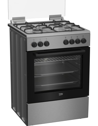 Beko FBE62120XD cucina a libera installazione inox, 60x60cm, piano gas, forno elettrico ventilato, grill elettrico, 66 Lt,