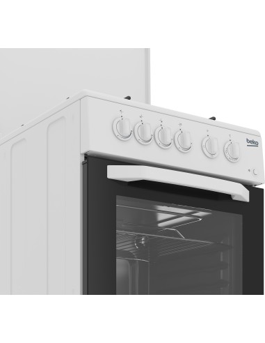 Beko Cucina CSS42014FW, (LxDxA) 50x50x85, Bianca, Forno elettrico statico, piano cottura a gas 4 zone, Coperchio in metallo