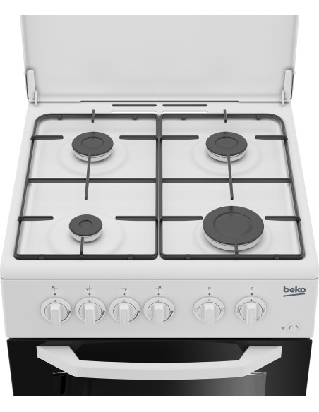 Beko Cucina CSS42014FW, (LxDxA) 50x50x85, Bianca, Forno elettrico statico, piano cottura a gas 4 zone, Coperchio in metallo