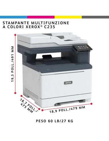 Xerox C325 A4 33 ppm Copia Stampa Scansione Fax fronte retro wireless PS3 PCL5e 6 2 vassoi 251 fogli