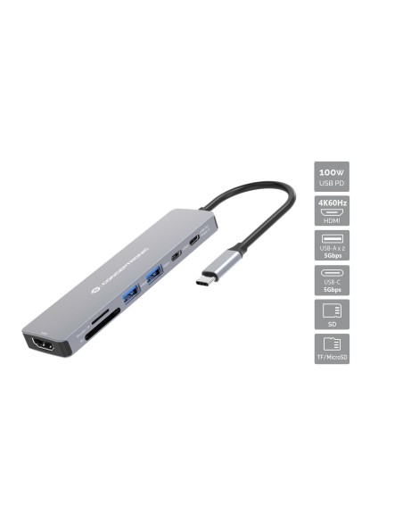 Conceptronic DONN28G replicatore di porte e docking station per laptop Cablato USB 3.2 Gen 1 (3.1 Gen 1) Type-C Grigio