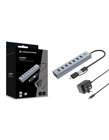 Conceptronic HUBBIES21GP hub di interfaccia USB 3.2 Gen 1 (3.1 Gen 1) Type-A 5000 Mbit s Grigio