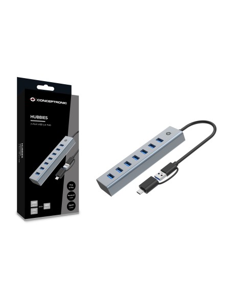 Conceptronic HUBBIES21G hub di interfaccia USB 3.2 Gen 1 (3.1 Gen 1) Type-A 5000 Mbit s Grigio