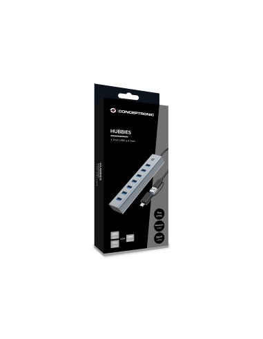 Conceptronic HUBBIES21G hub di interfaccia USB 3.2 Gen 1 (3.1 Gen 1) Type-A 5000 Mbit s Grigio
