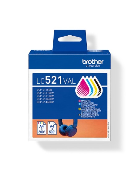 Brother LC521VAL cartuccia d'inchiostro 4 pz Originale Nero, Ciano, Magenta, Giallo