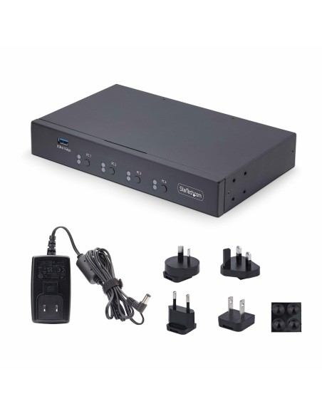 StarTech.com Switch KM a 4 porte con commutazione del mouse, switcher USB per tastiera mouse, audio 3,5 mm USB, Condivisione