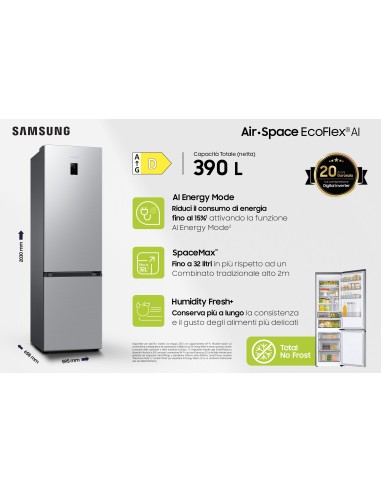 Samsung Frigorifero Combinato EcoFlex AI 2m 390L RB38C774DSA