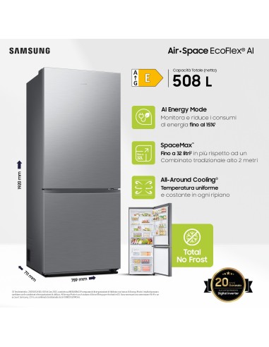 Samsung RB50DG602ES9 Libera installazione 508 L E Metallico, Acciaio inox