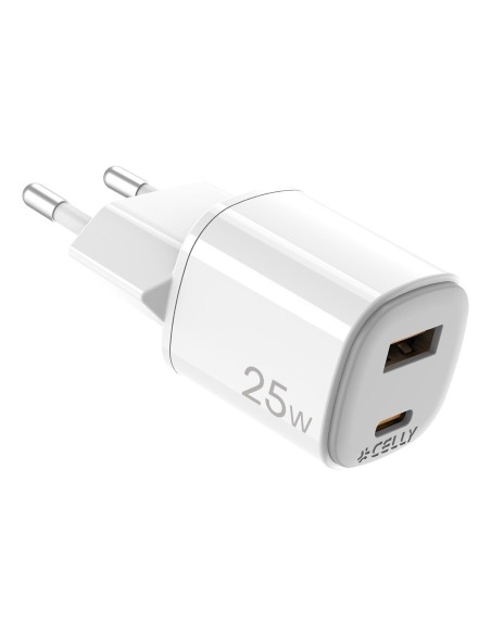 Celly UPTC1USB1USBC25 Caricabatterie per dispositivi mobili Fotocamera, Microfono, Smartphone, Tablet, Telefono Bianco USB