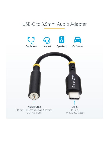 StarTech.com Adattatore Audio da USB-C a Jack 3,5 mm - Dongle USB Type-C a Jack TRRS per Cuffie e Auricolari, DAC Hi-Fi a 32