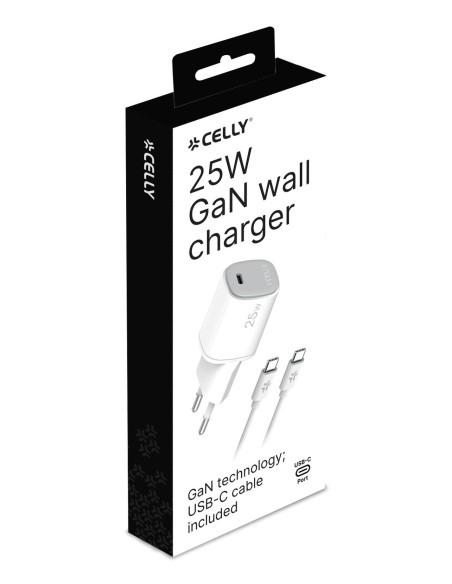 Celly UPTC1USBC25WCTC Caricabatterie per dispositivi mobili Smartphone, Tablet, Telefono Bianco USB Interno