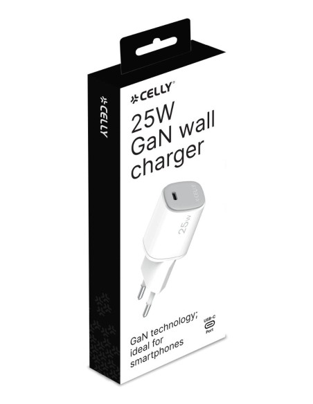Celly UPTC1USBC25WWH Caricabatterie per dispositivi mobili Fotocamera, Microfono, Smartphone, Telefono Bianco USB Interno