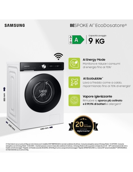 Samsung WW90DB7U94GEU3 lavatrice Caricamento frontale 9 kg 1400 Giri min Bianco
