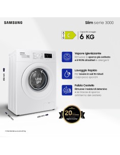 Samsung WW60A3120WE ET lavatrice slim a caricamento frontale 6 kg Classe C 1200 giri min, Porta bianca + Panel bianco 2