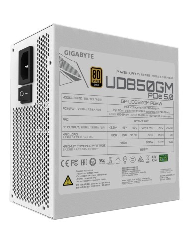 GIGABYTE UD850GM PG5W Alimentatore - PCIe 5.0, 80 PLUS Gold, Design completamente modulare, Ventola da 120 mm, Compatibile con