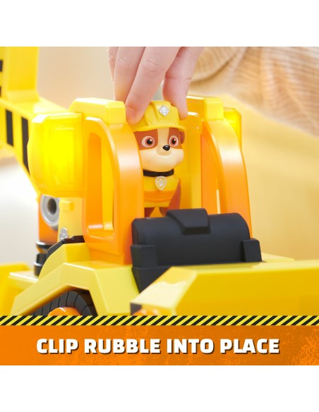 Rubble & Crew, Veicolo da lavoro Deluxe di Rubble, Bulldozer da cantiere con luci, suoni e personaggio, giocattoli per bambini