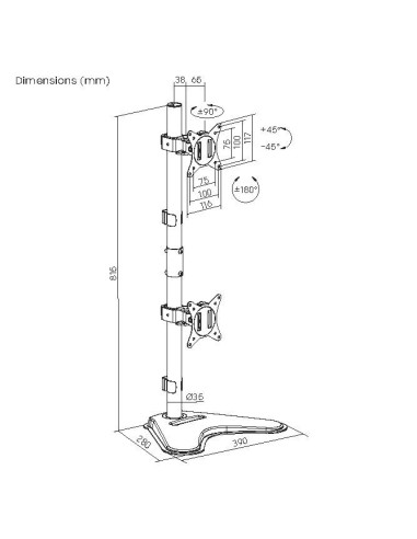 Equip Supporto da tavolo per doppio monitor verticale da 17” a 32”