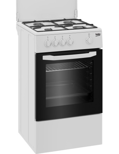 Beko Cucina CSG42009DW, (LxDxA) 50x50x85, Bianca, Forno a gas + grill, piano cottura a gas 4 zone, Coperchio in metallo