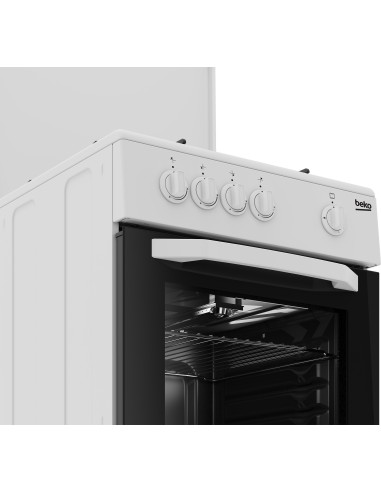 Beko Cucina CSG42009DW, (LxDxA) 50x50x85, Bianca, Forno a gas + grill, piano cottura a gas 4 zone, Coperchio in metallo