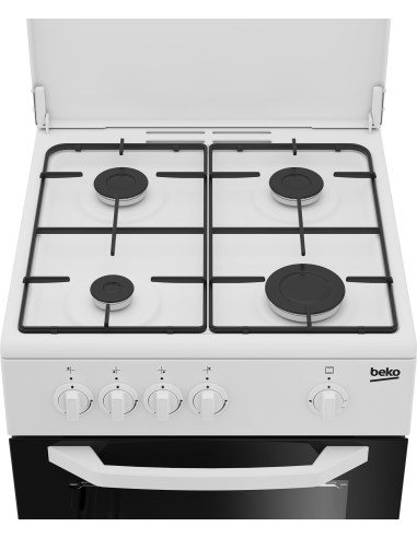 Beko Cucina CSG42009DW, (LxDxA) 50x50x85, Bianca, Forno a gas + grill, piano cottura a gas 4 zone, Coperchio in metallo